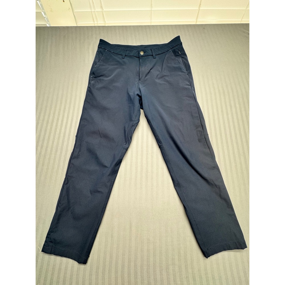 Lululemon Mens Commission Pants Navy Blue Chino Trousers 32x27 Stretch Tech